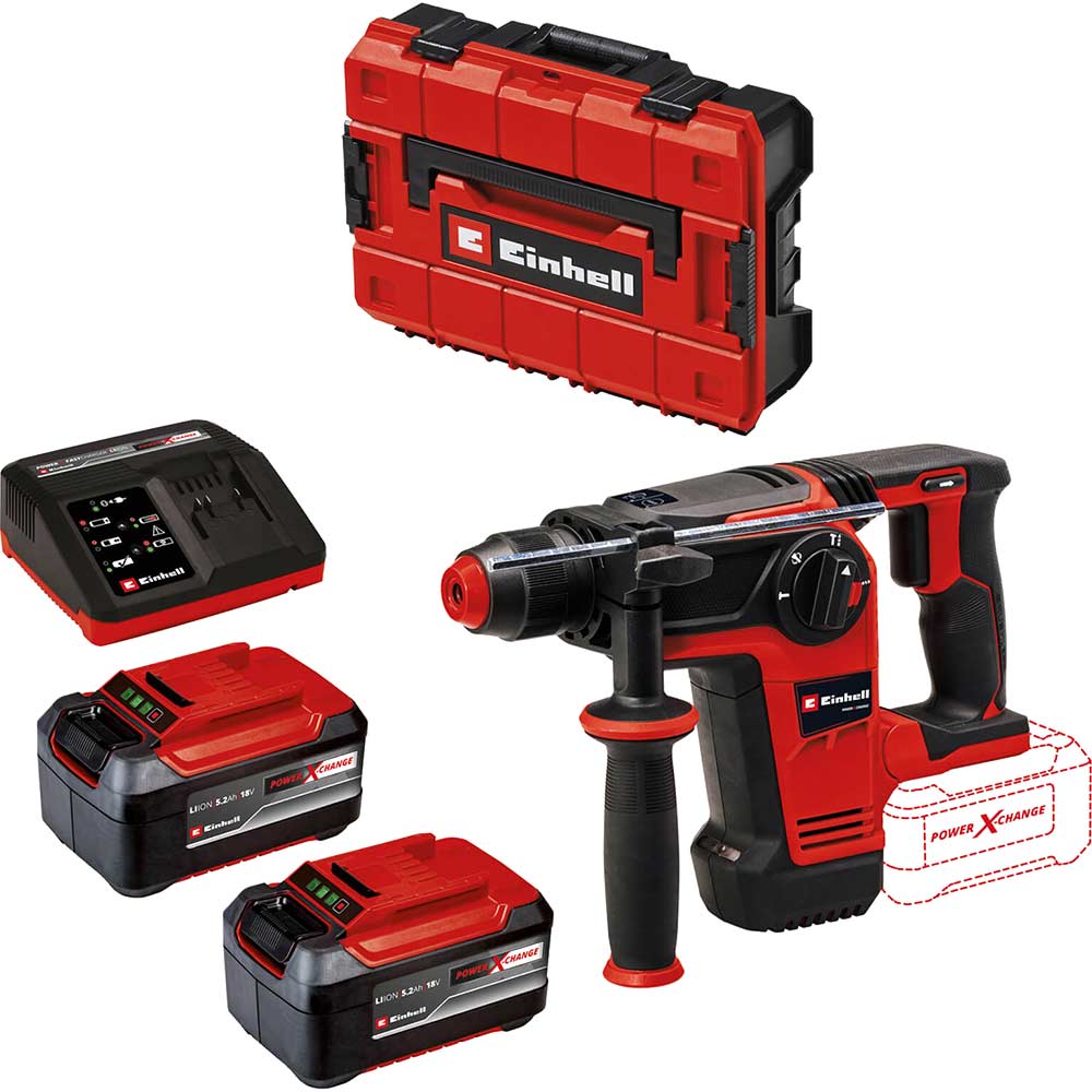 Einhell Professional TP-HD 18/26 Li BL 18v Cordless Brushless SDS Plus Drill 2 x 5.2ah Li-ion Battery Charger Case