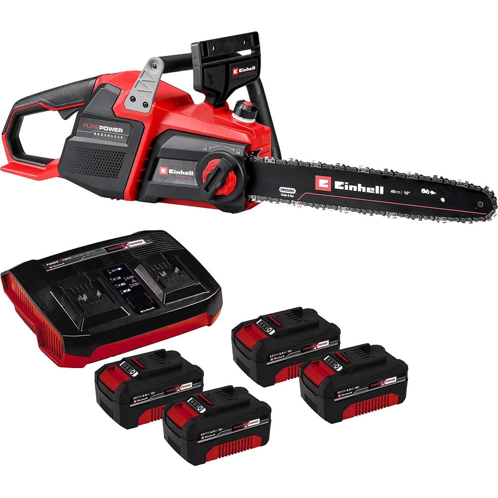 Einhell Professional GP-LC 36/40 Li BL 36v Cordless Brushless Chainsaw 400mm 4 x 4ah Li-ion Twin or Dual Battery Charger