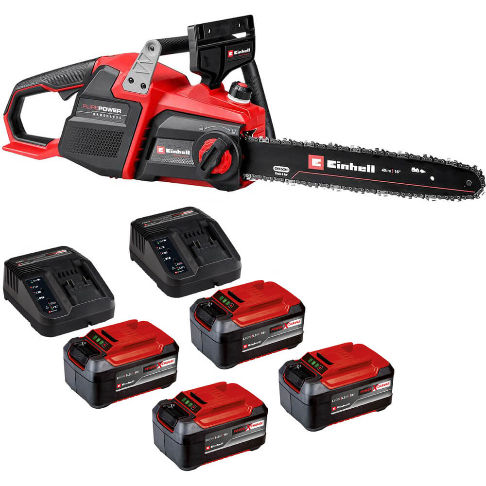 Einhell Professional GP-LC 36/40 Li BL 36v Cordless Brushless Chainsaw 400mm 4 x 5.2ah Li-ion Twin or Dual Battery Charger