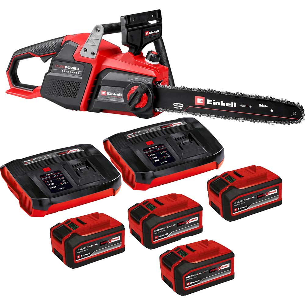 Einhell Professional GP-LC 36/40 Li BL 36v Cordless Brushless Chainsaw 400mm 4 x 6ah Li-ion Twin or Dual Battery Charger