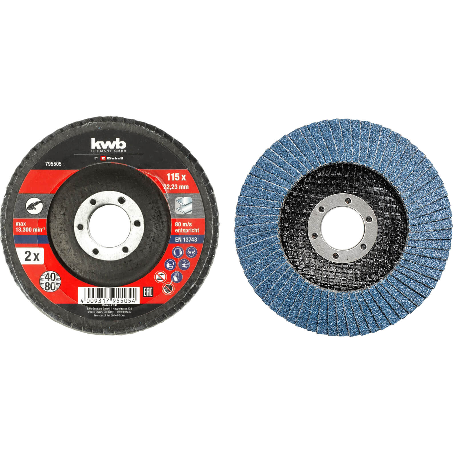 Image of Einhell 2 Piece Abrasive Flap Disc Set 115mm Assorted Pack of 2