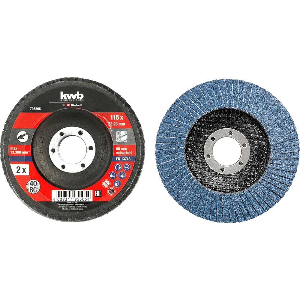 Image of Einhell 2 Piece Abrasive Flap Disc Set 115mm Assorted Pack of 2