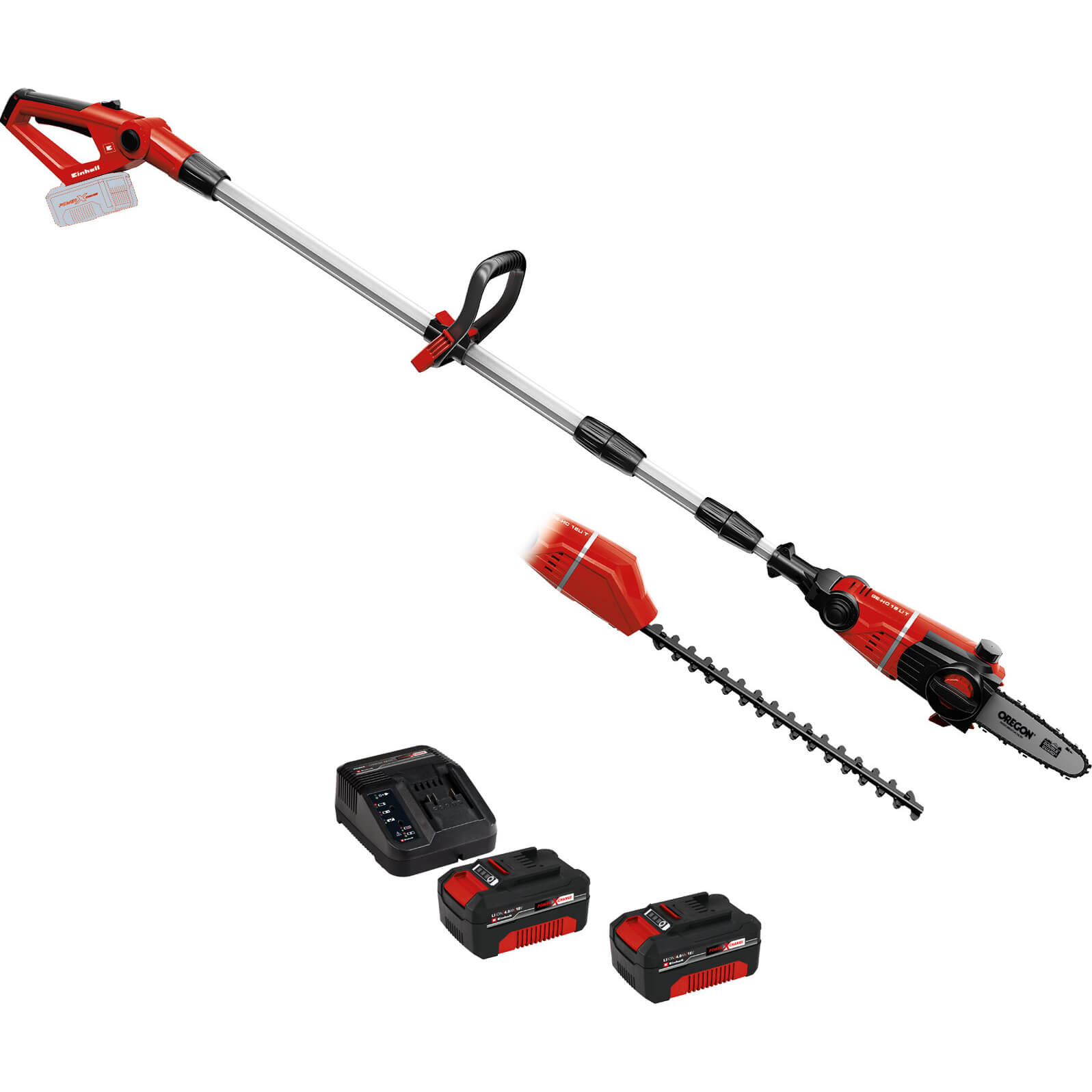 Einhell GE-HC 18 Li T 18v Cordless Telescopic Pole Pruner and Hedge Trimmer 2 x 4ah Li-ion Charger