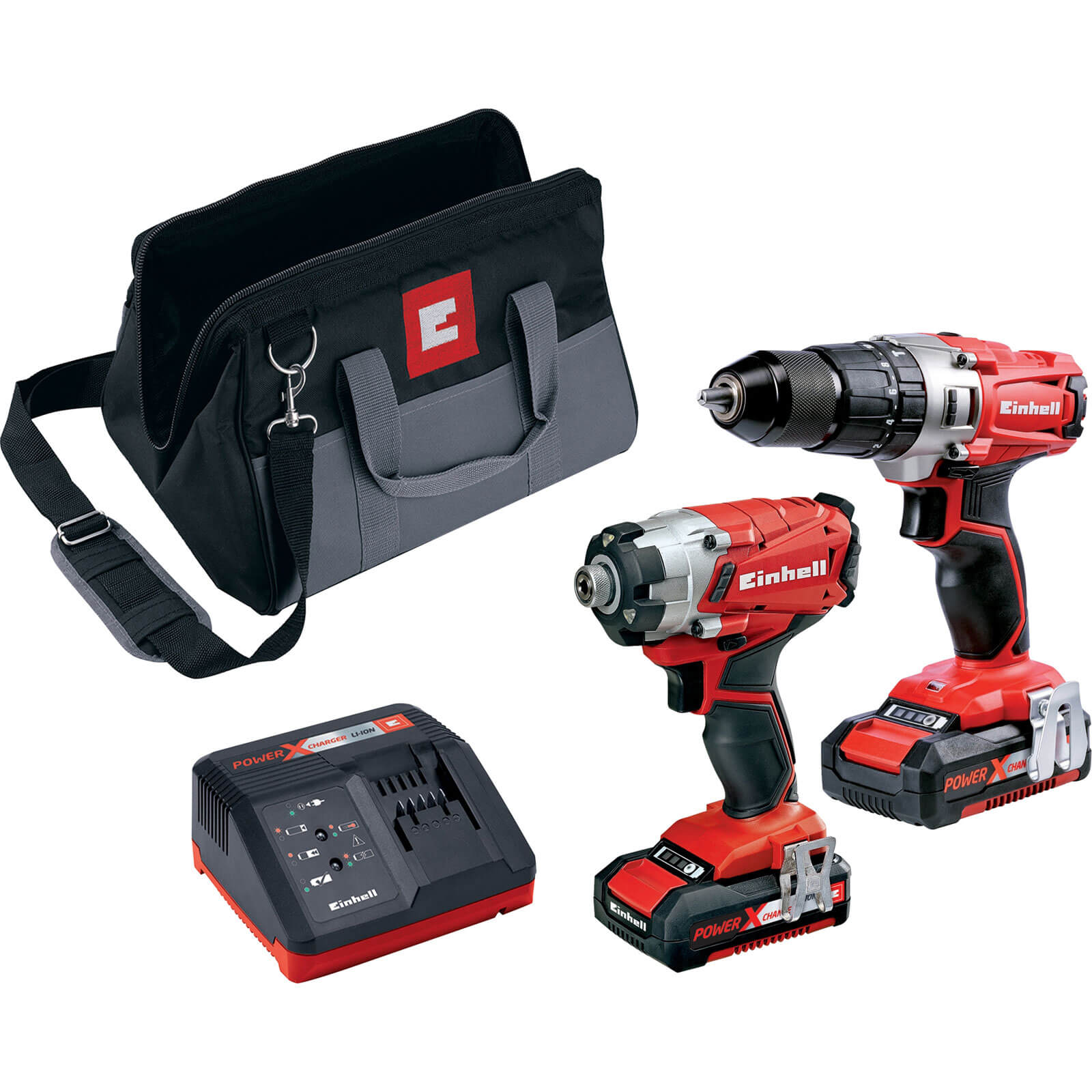 Image of Einhell 18v Cordless Combi Drill and Impact Driver Kit 2 x 2ah Li-ion Charger Bag