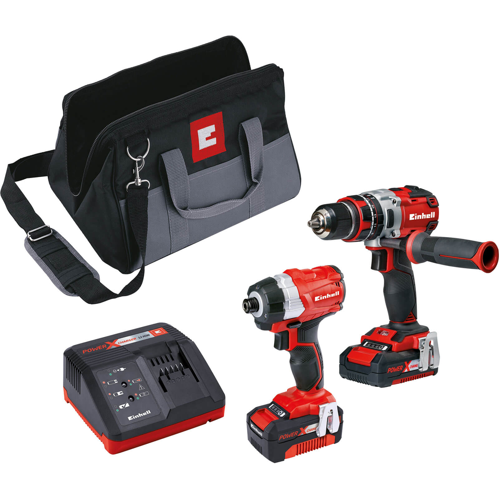 Image of Einhell 18v Cordless Brushless Combi Drill and Impact Driver Kit 1 x 2ah & 1 x4ah Li-ion Charger Bag