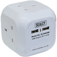 Sealey 4 Way Mains Extension Cube and USB Sockets
