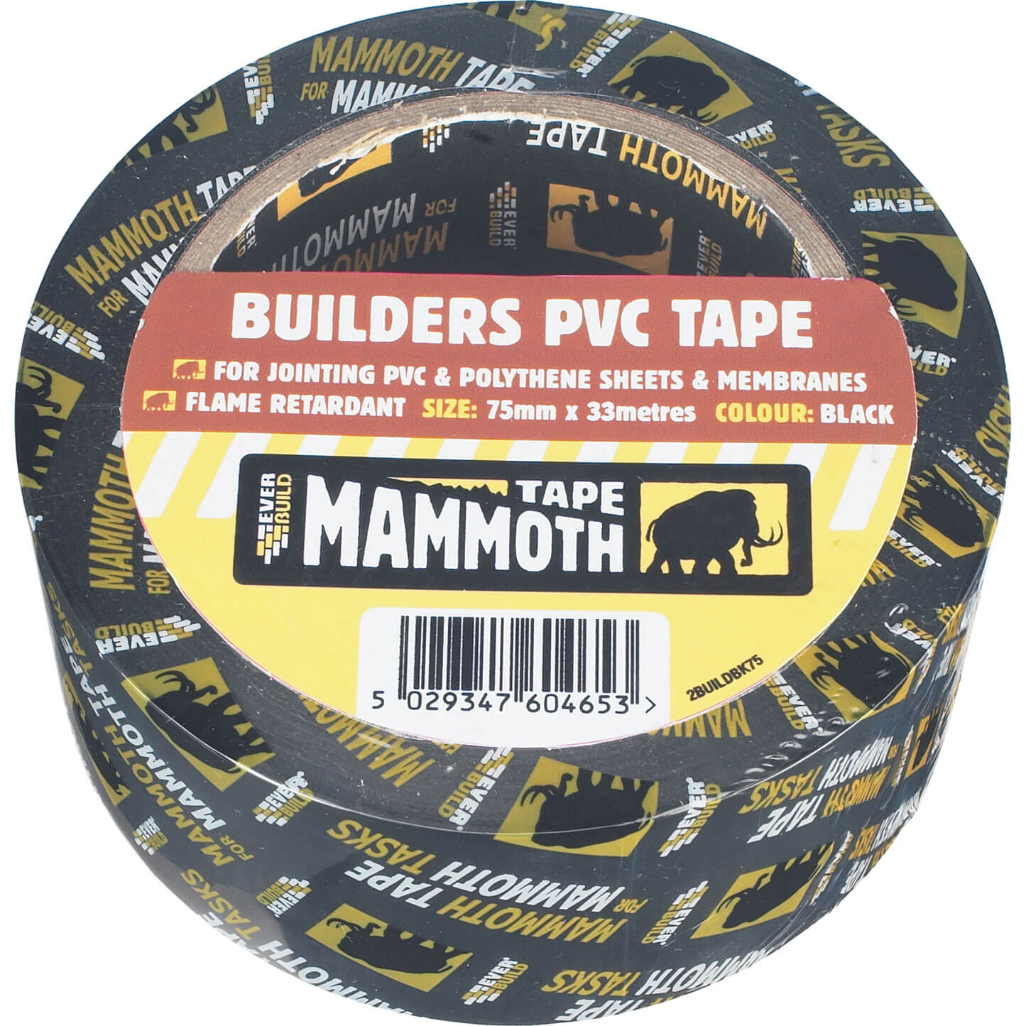 Image of Everbuild Mammoth Builders PVC Black Tape Black 50mm 33m
