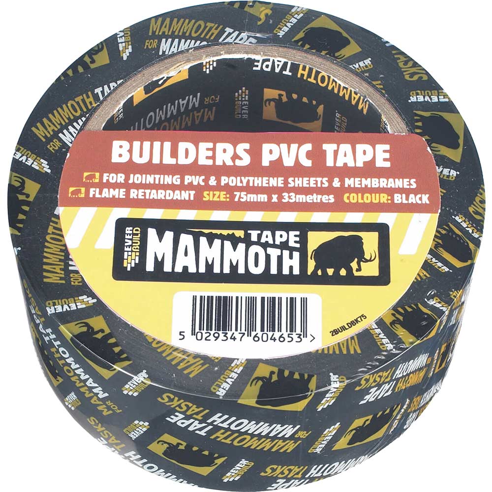 Image of Everbuild Mammoth Builders PVC Black Tape Black 75mm 33m