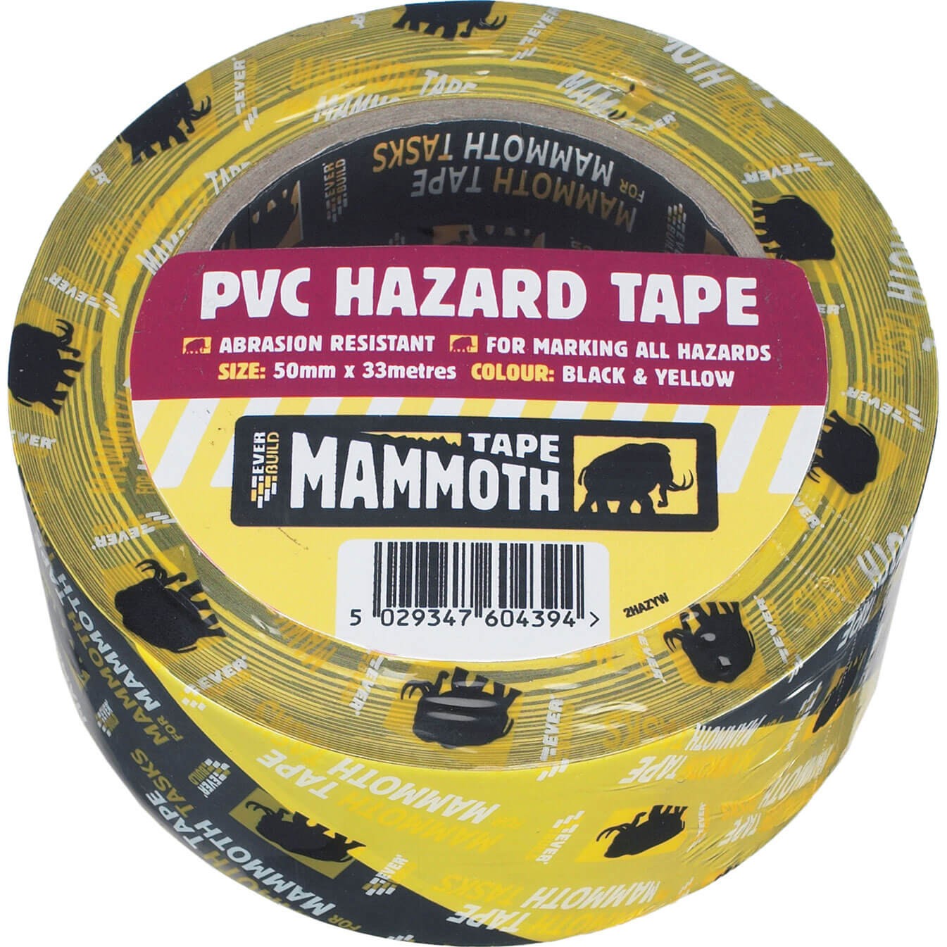 Image of Everbuild PVC Hazard Tape Black / Yellow 50mm 33m