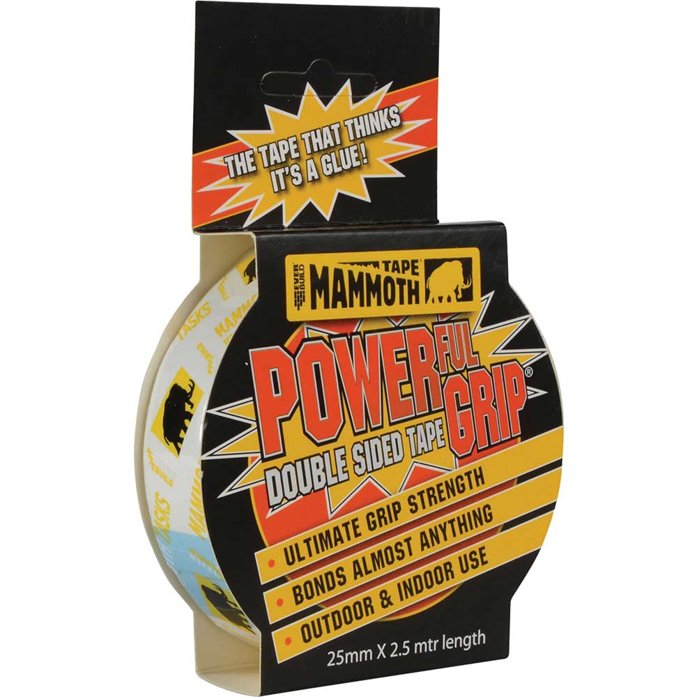 Image of Everbuild Mammoth Powergrip Indoor and Outdoor Double Sided Tape Clear 25mm 2.5m