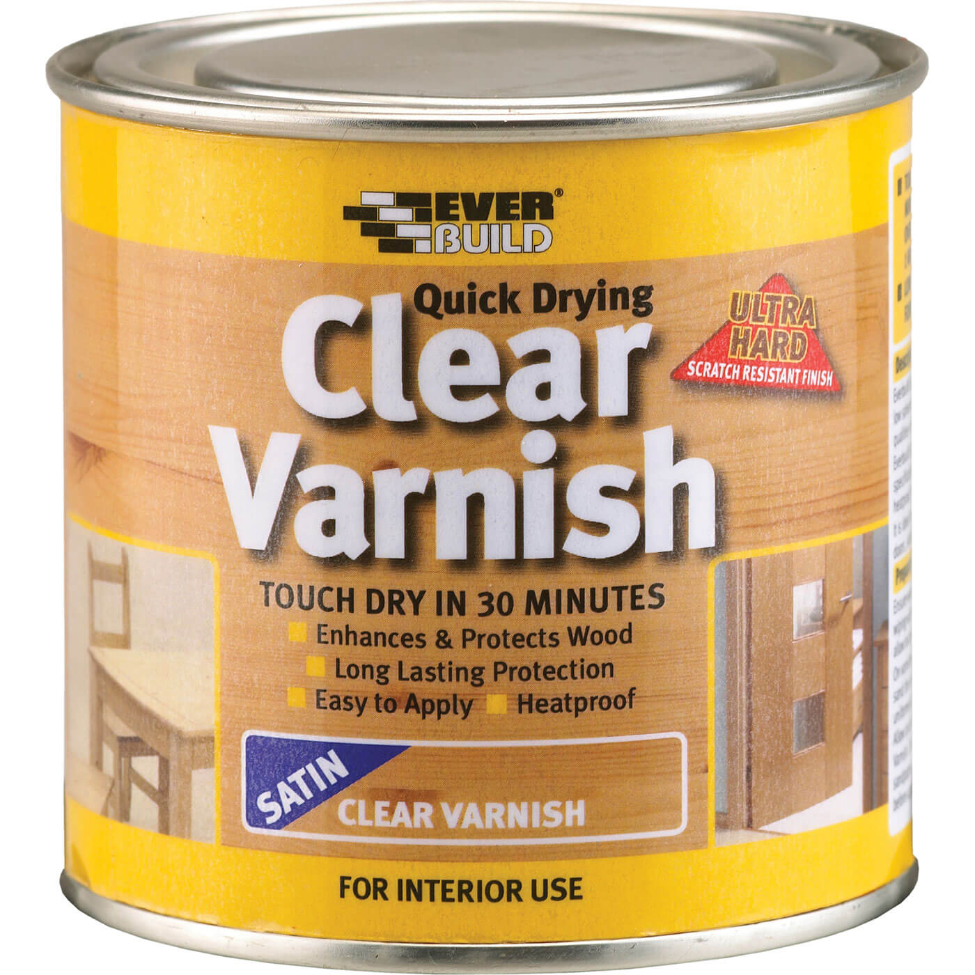 Image of Everbuild Quick Drying Wood Varnish Clear Satin 250ml