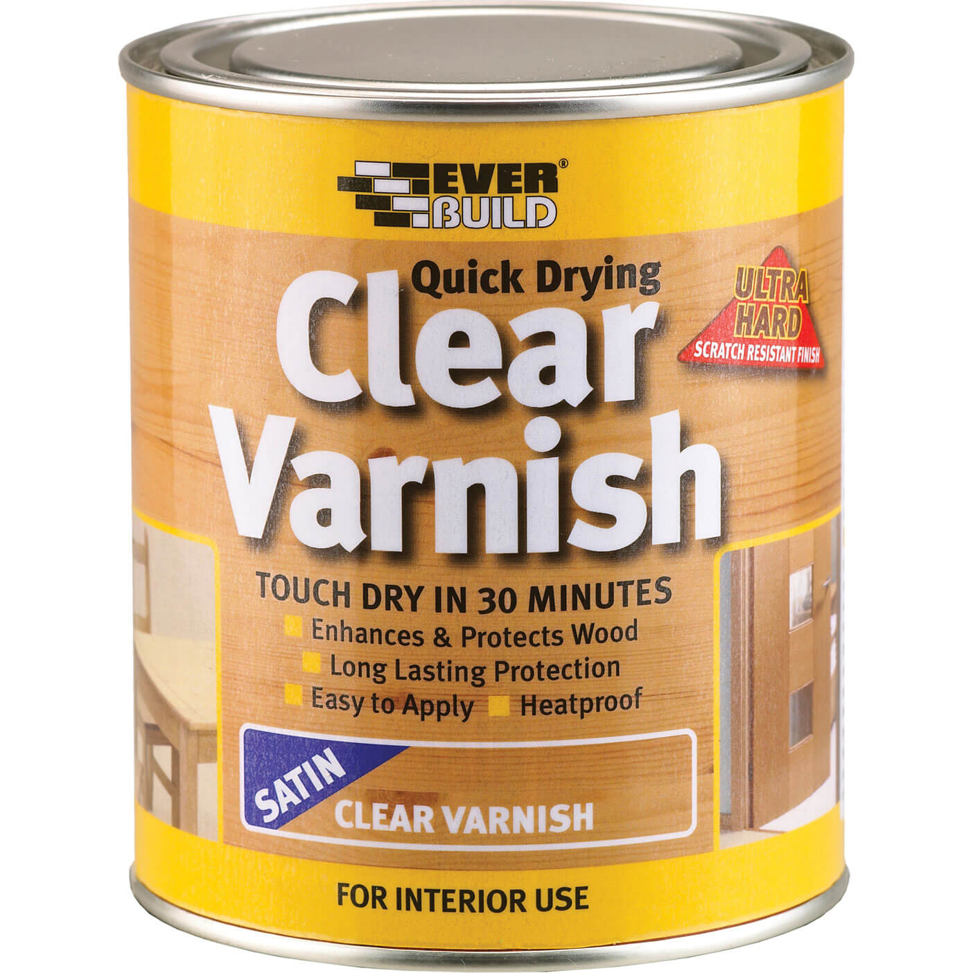 Image of Everbuild Quick Drying Wood Varnish Clear Satin 750ml