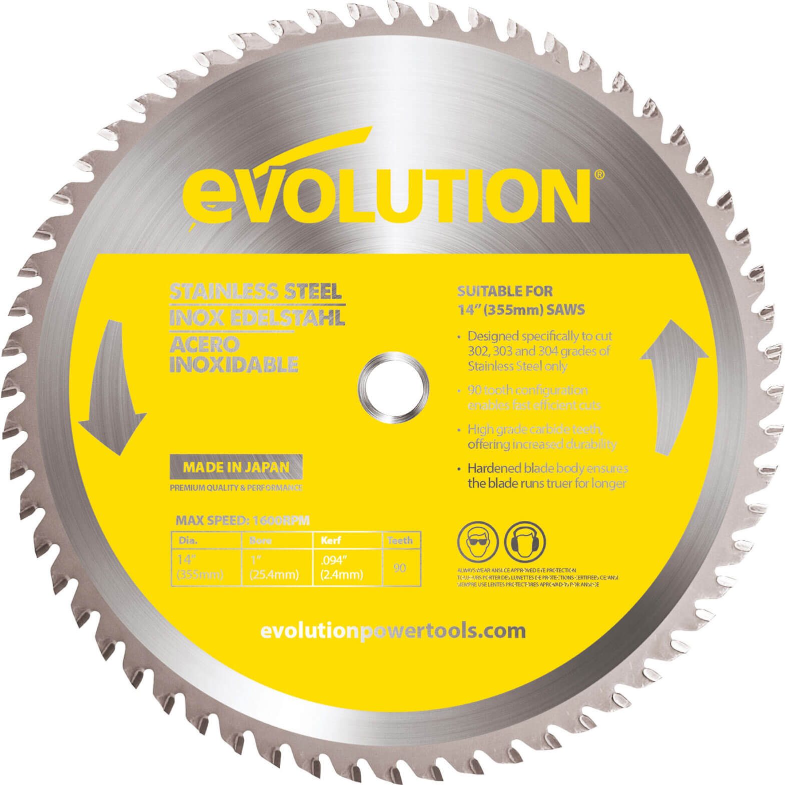 Image of Evolution Stainless Steel Cutting Saw Blade 355mm 90T 25.4mm