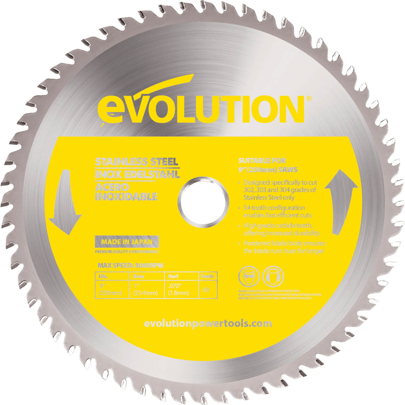 Image of Evolution Stainless Steel Cutting Saw Blade 230mm 60T 25.4mm