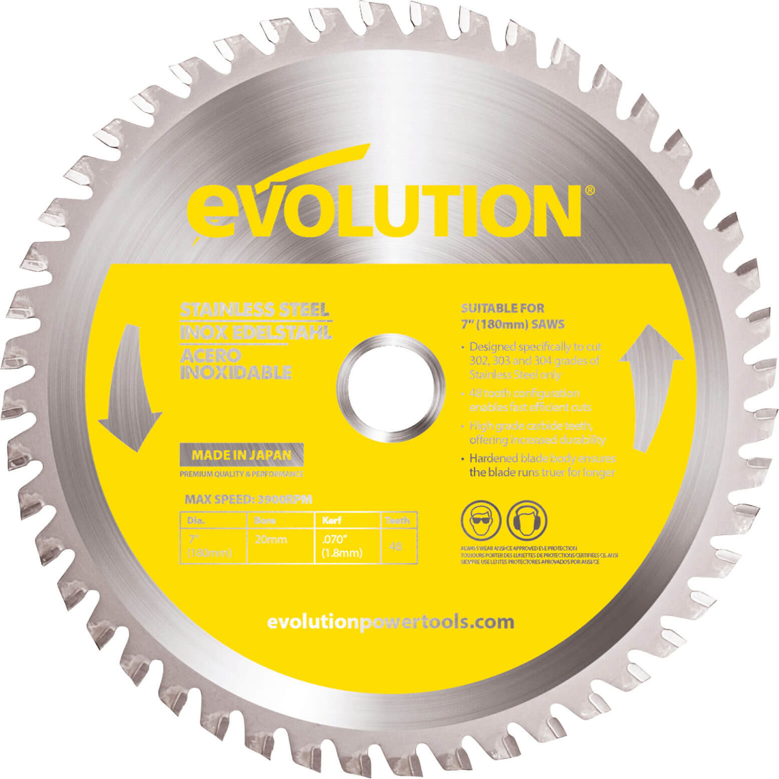 Image of Evolution Stainless Steel Cutting Saw Blade 180mm 48T 20mm