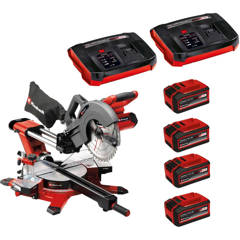 Einhell TE-SM 36/10 L Li 36v Cordless Sliding Compound Mitre Saw 254mm 4 x 6ah Li-ion Twin or Dual Battery Charger No Case