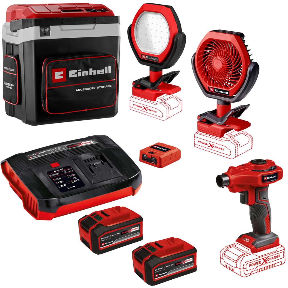 Einhell CAMPER 18v Cordless Cool Box and Warmer with Camping Accessory Kit 2 x 6ah Plus Li-ion Battery Charger