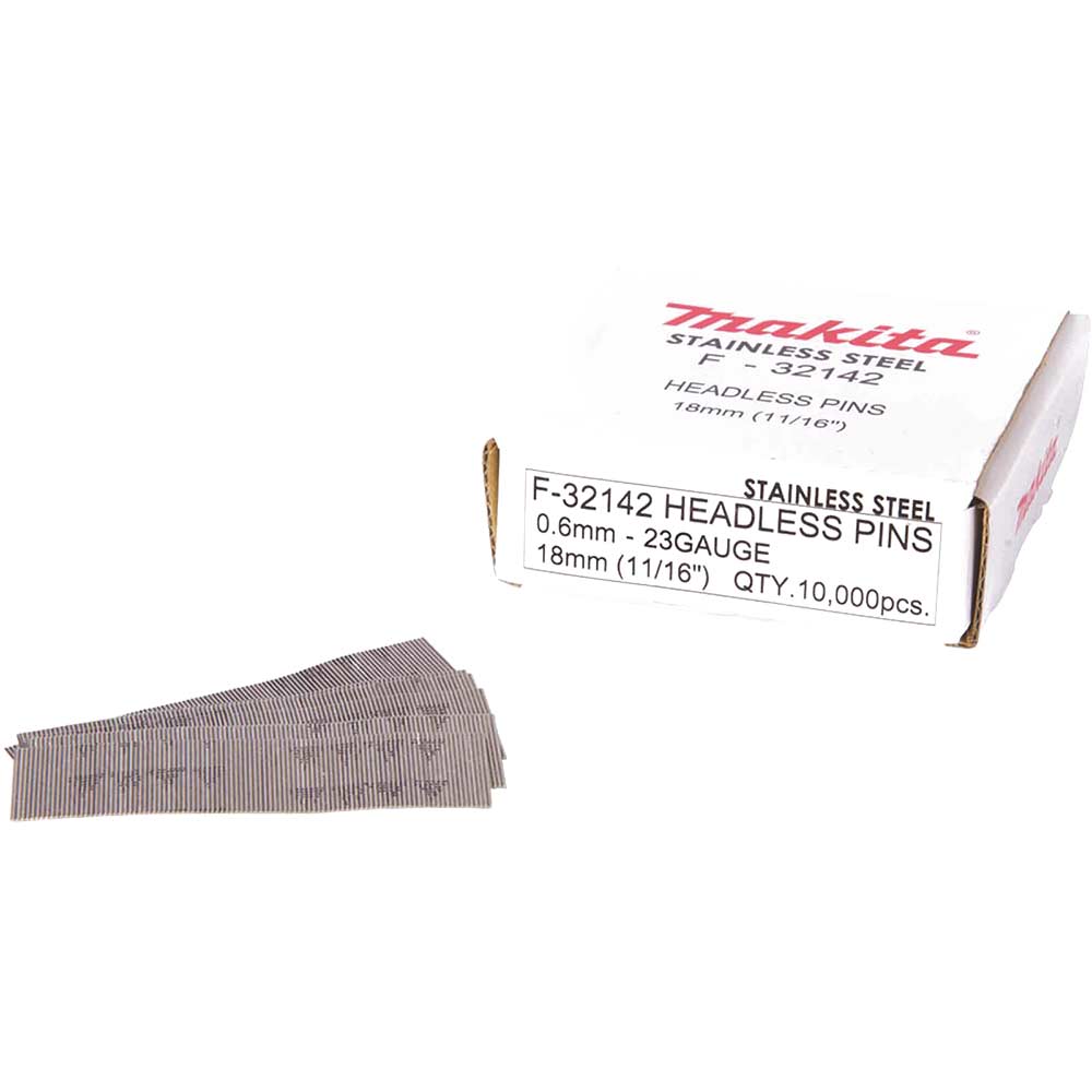 Image of Makita 23 Gauge Stainless Steel Headless Mini Pins 18mm Pack of 10000