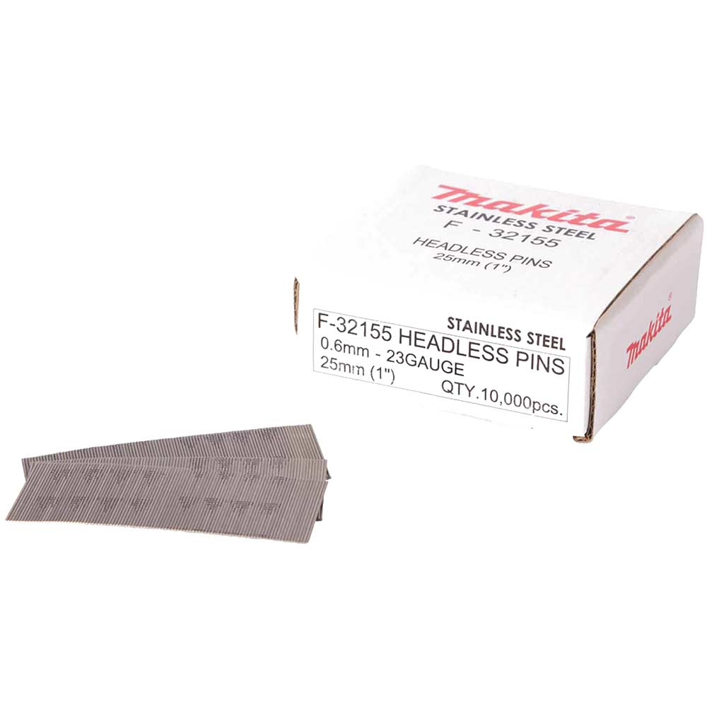 Image of Makita 23 Gauge Stainless Steel Headless Mini Pins 25mm Pack of 10000