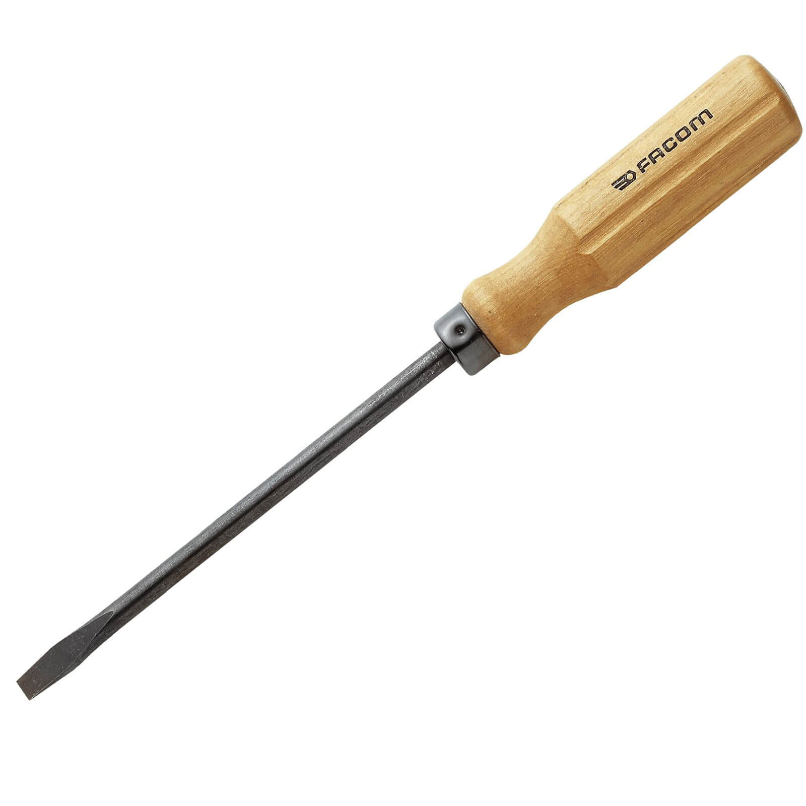 Image of Facom Wood Handle Flared Slotted Screwdriver 10mm 200mm