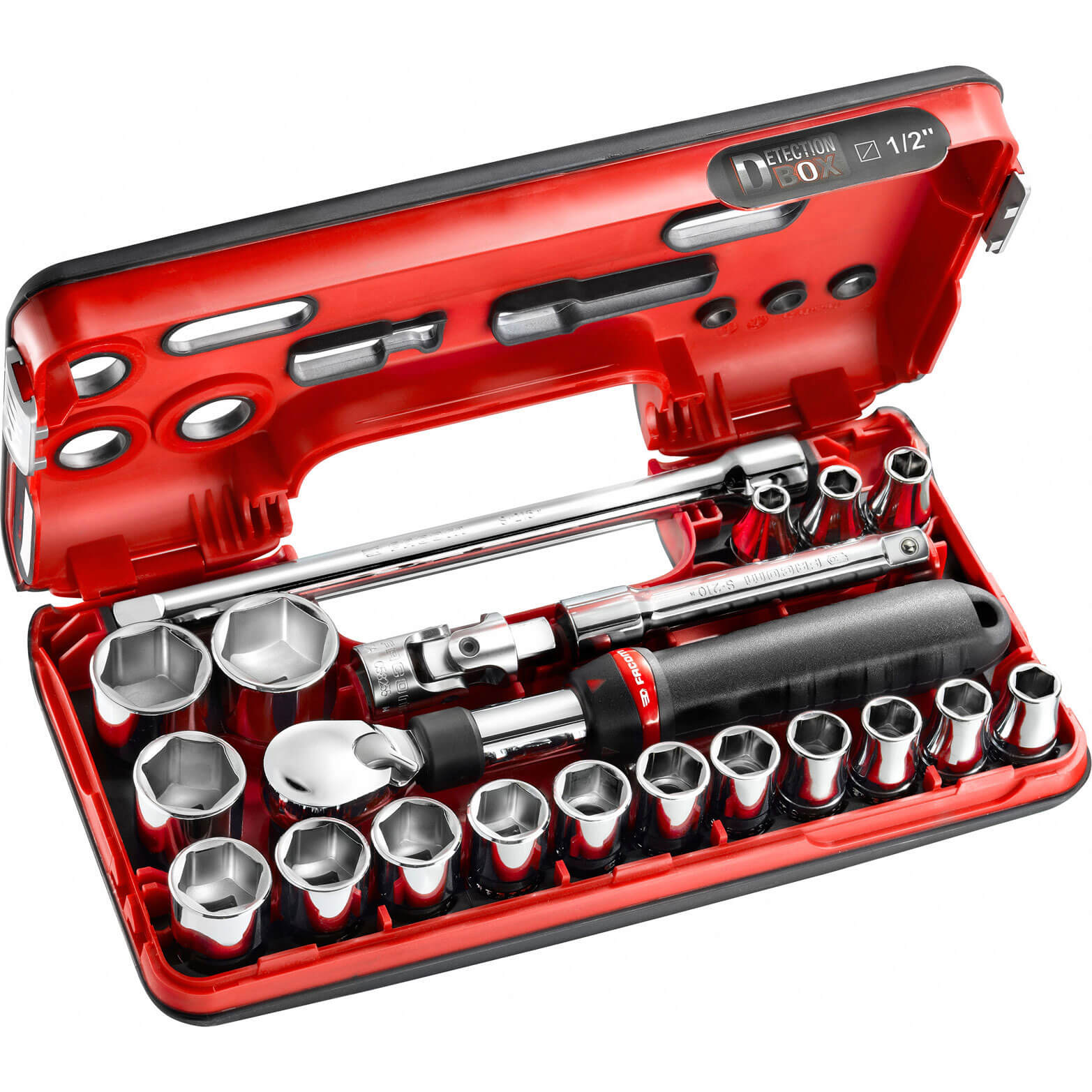 Image of Facom 21 Piece 1/2" Drive Extendable Ratchet and Hex Socket Set Metric in Detection Box 1/2"