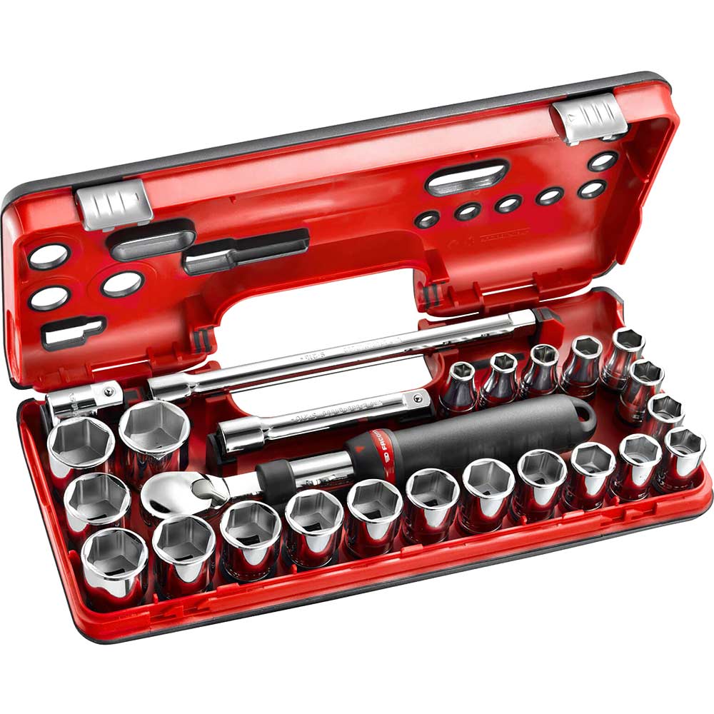 Facom 25 Piece 1/2" Drive Extendable Ratchet and Socket Set Metric in Detection Box 1/2