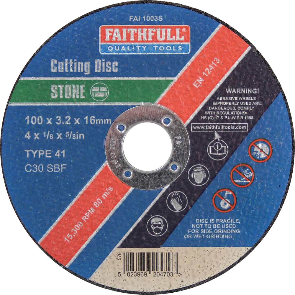 Faithfull Stone Cutting Disc 100mm 3.2mm 16mm