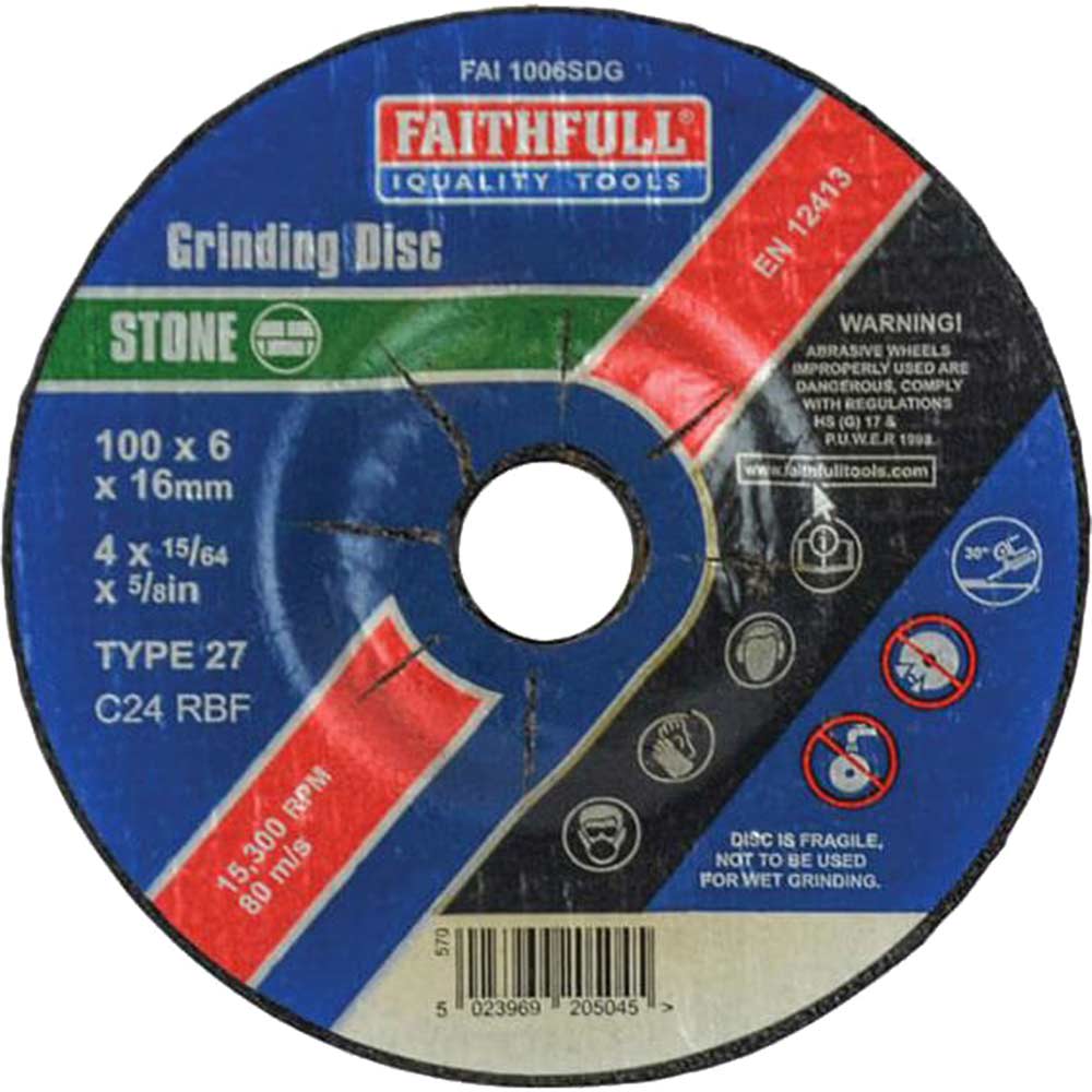 Photos - Cutting Disc Faithfull Depressed Centre Stone Grinding Disc 100mm 6mm 16mm FAI1006SDG 