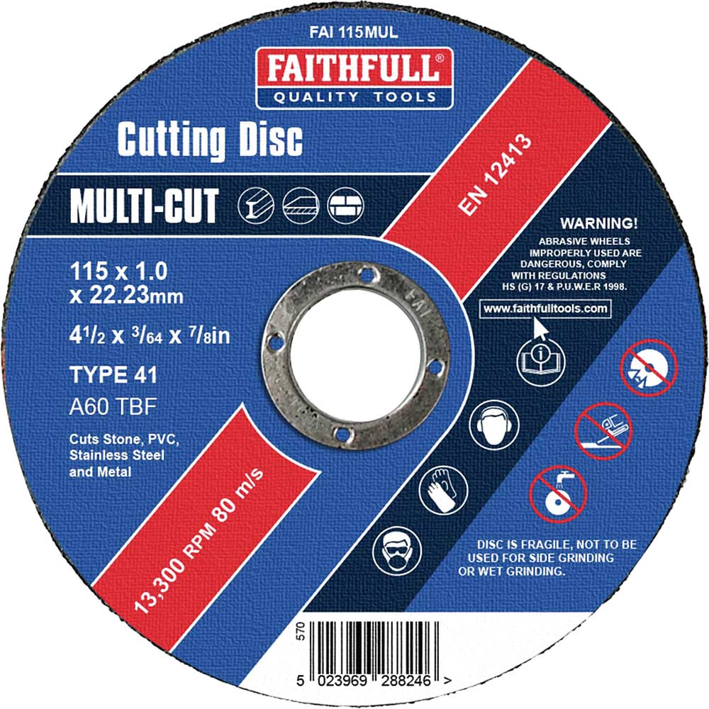 Faithfull Multi-Cut Thin Cut Off Wheel 115mm Pack of 10