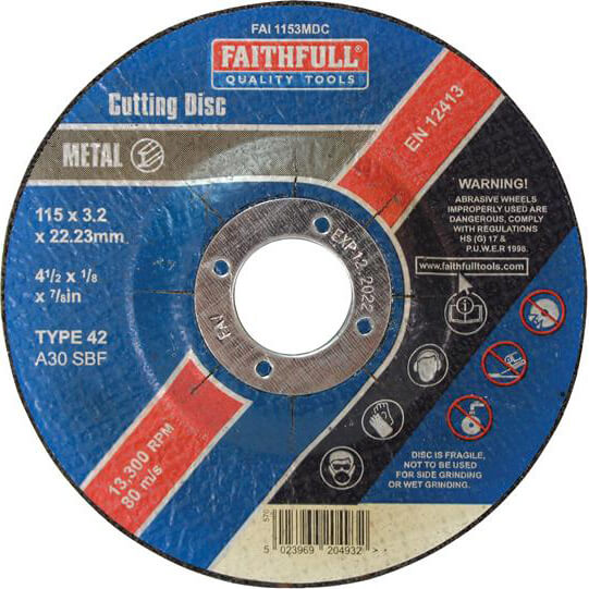 Photos - Cutting Disc Faithfull Depressed Centre Metal Cut Off Disc 115mm 3.2mm 22mm FAI1153MDC 