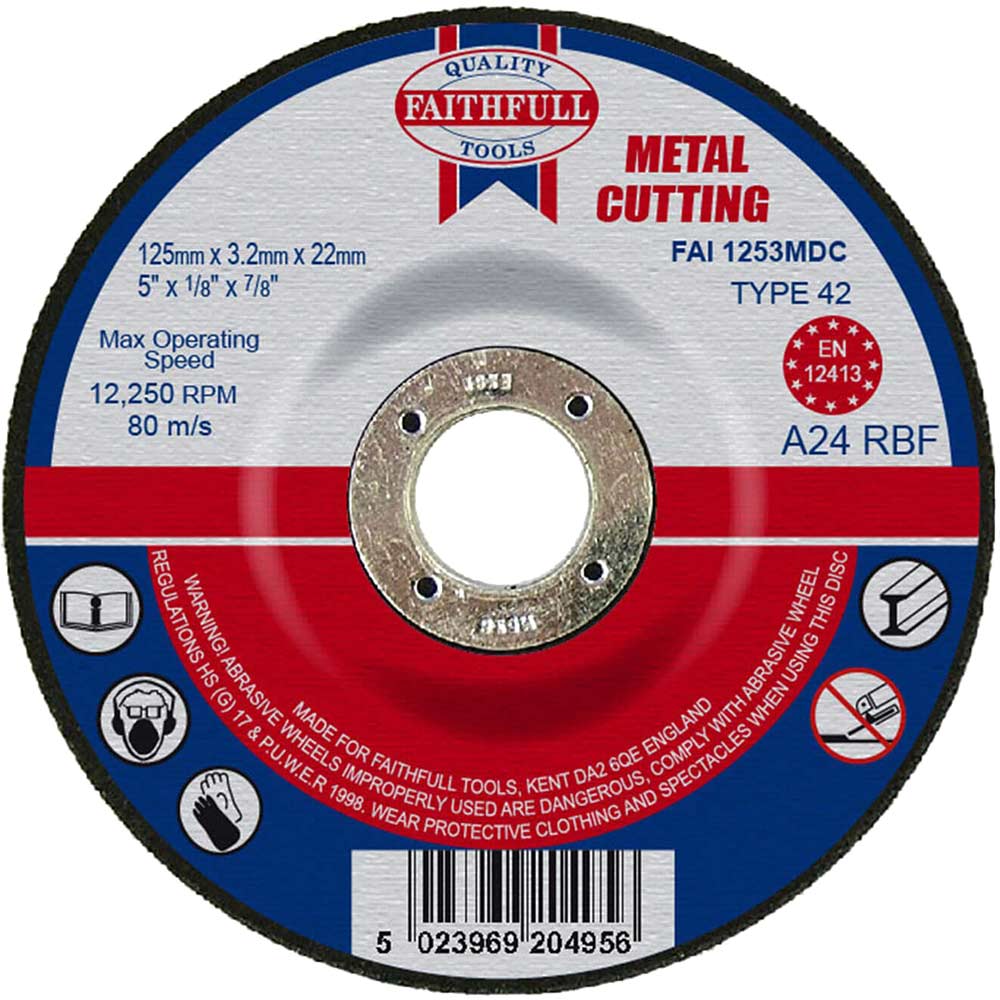Faithfull Depressed Centre Metal Cut Off Disc 125mm 3.2mm 22mm