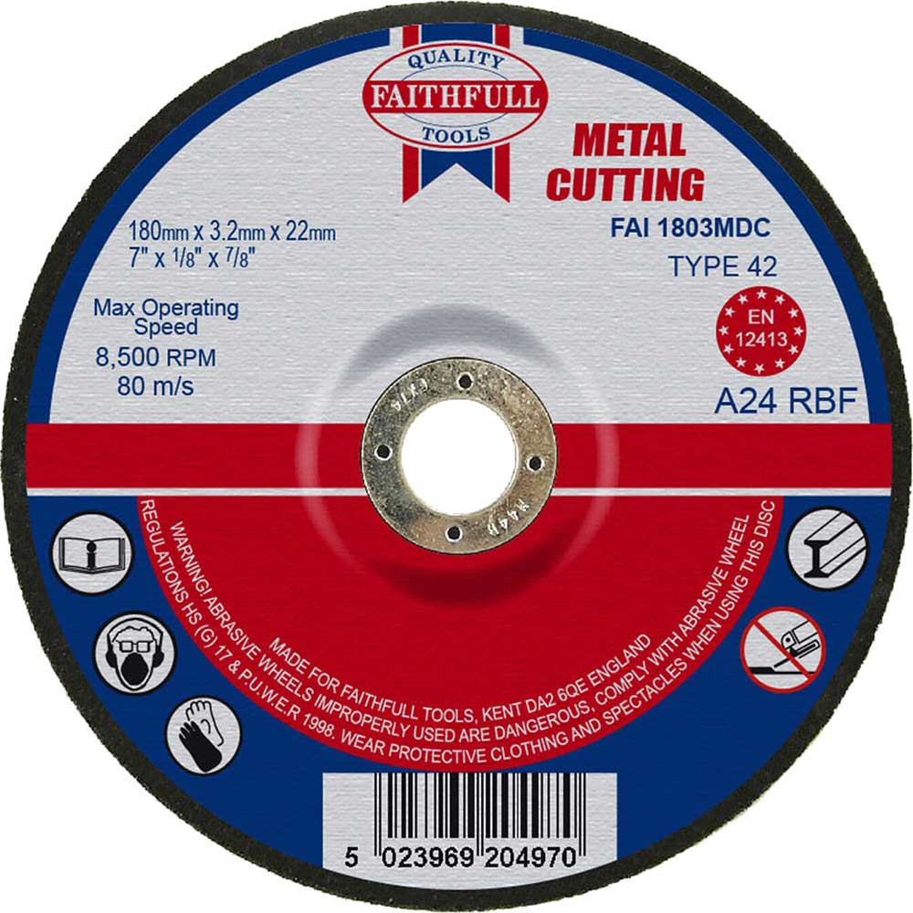 Faithfull Depressed Centre Metal Cut Off Disc 180mm 3.2mm 22mm