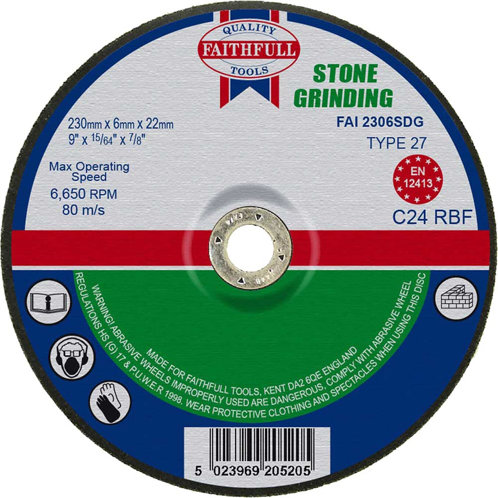 Faithfull Depressed Centre Stone Grinding Disc 230mm 6mm 22mm