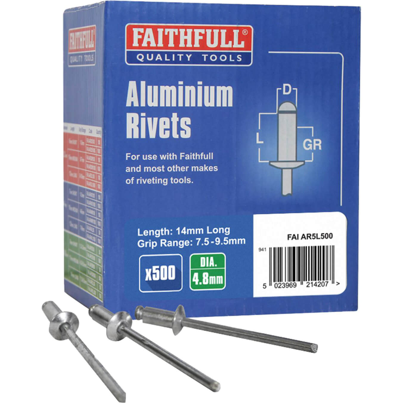 Image of Faithfull Aluminium Pop Rivets 4.8mm 14mm Pack of 500