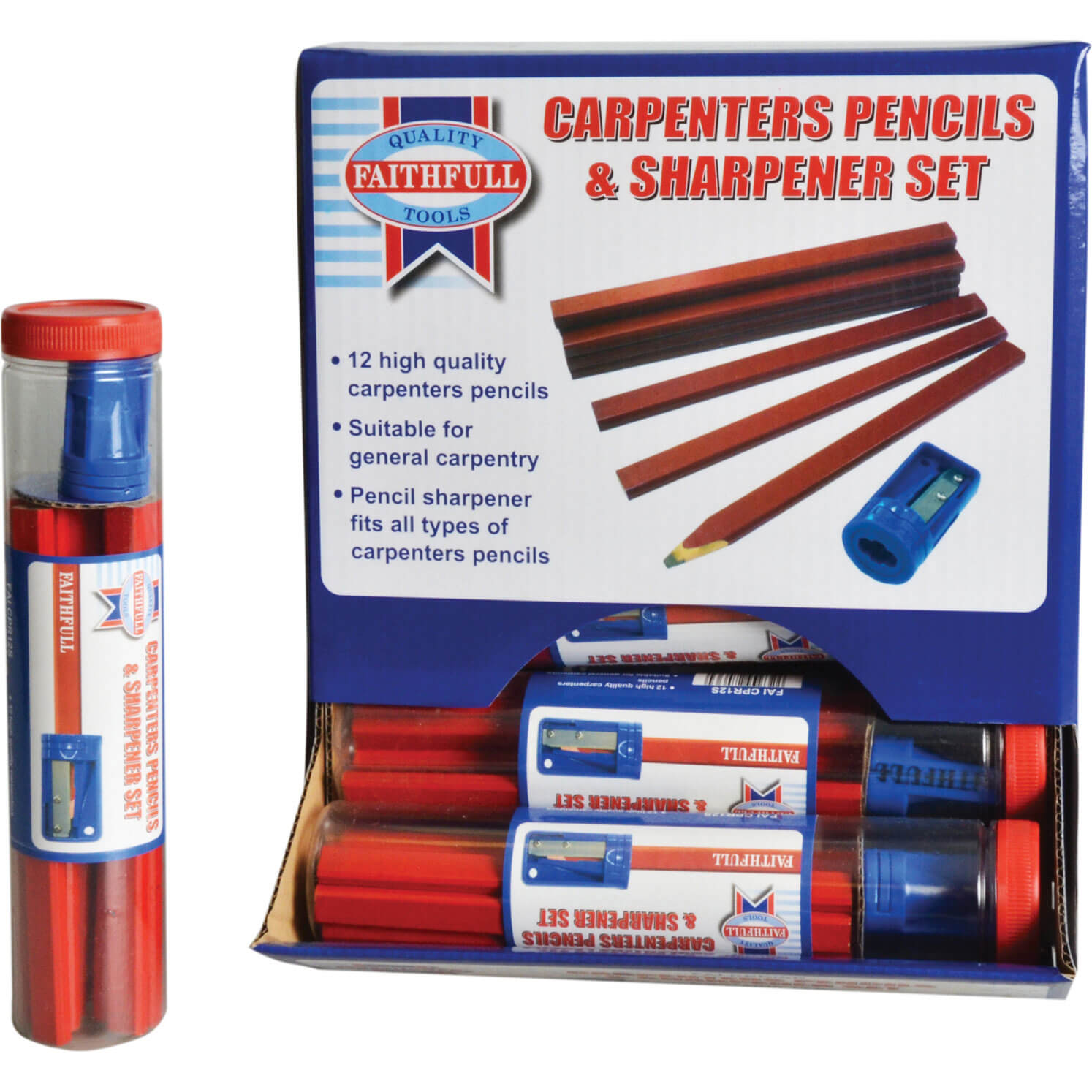 Faithfull Carpenters Pencils and Sharpener Pack of 12