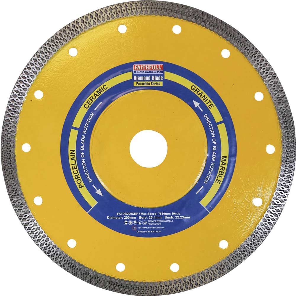 Faithfull Porcelain Tile Diamond Cutting Disc 200mm 25.4mm