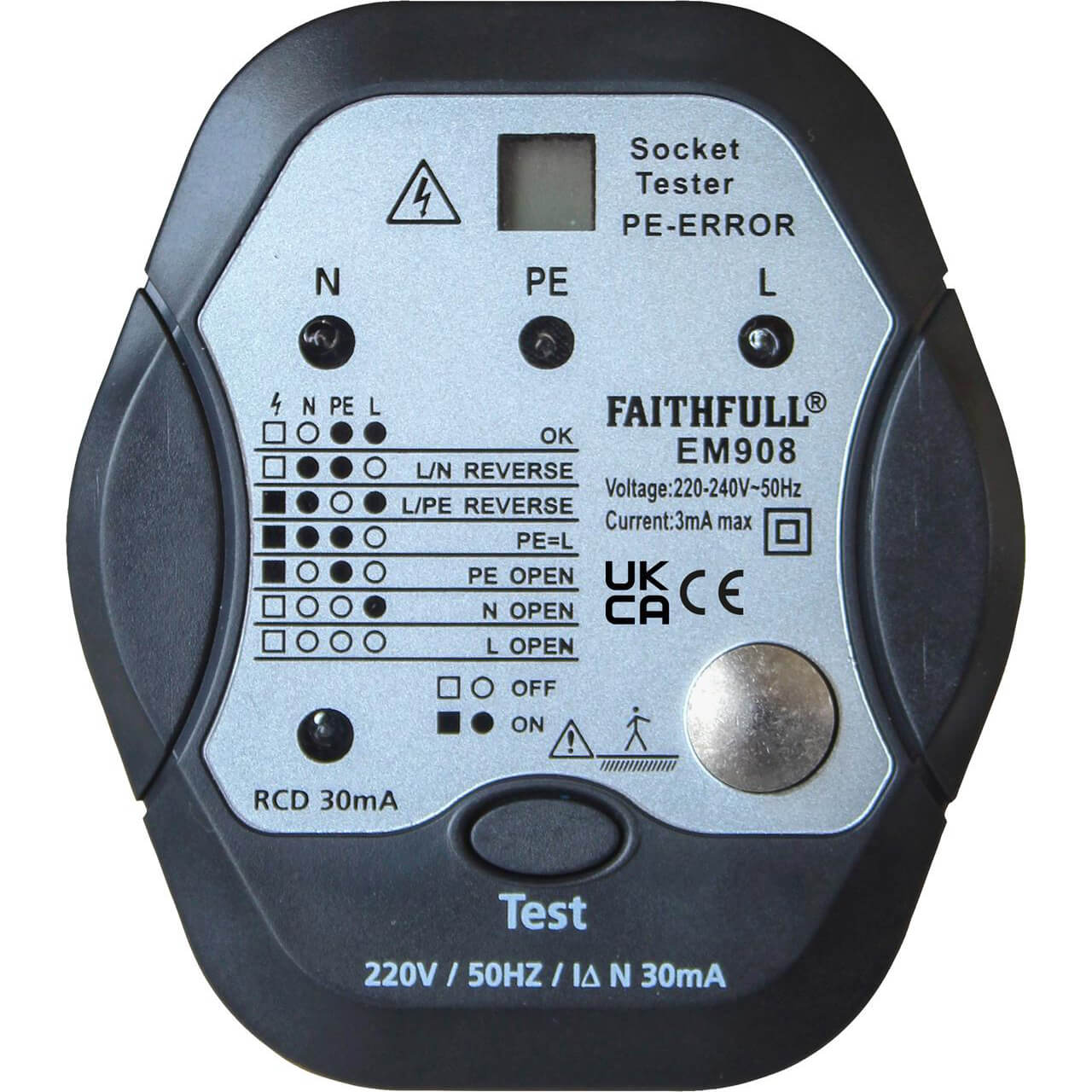 Image of Faithfull EM908 Socket Polarity and RCD Tester