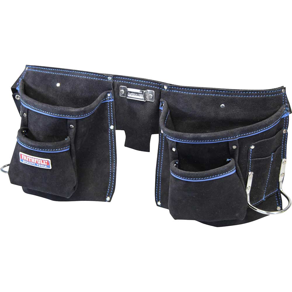 Faithfull Double Tool and Nail Pouch Leather Tool Belt