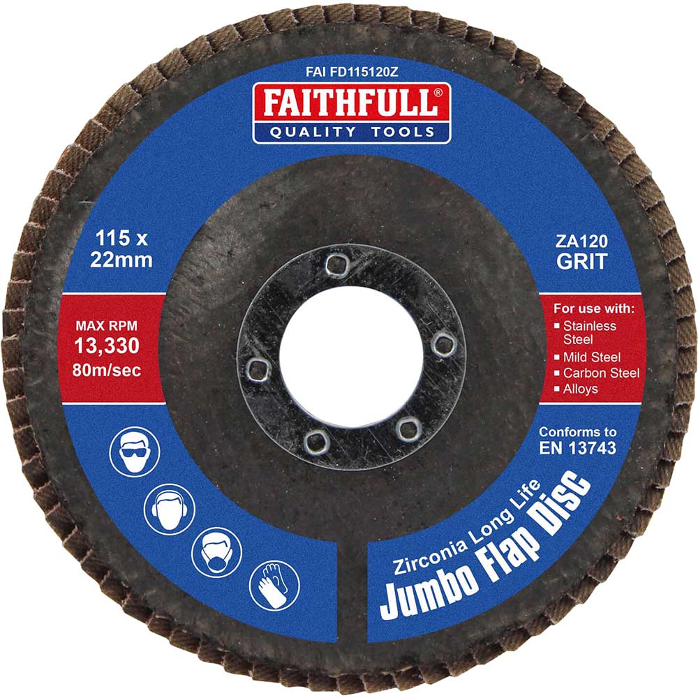 Faithfull Zirconia Abrasive Jumbo Flap Disc 115mm 120g Pack of 1