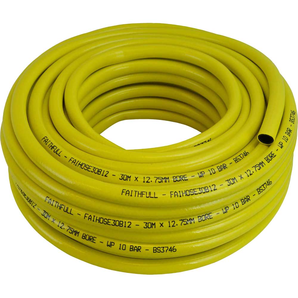 Image of Faithfull Heavy Duty Reinforced Builders Hose 1/2" / 12.5mm 30m Yellow