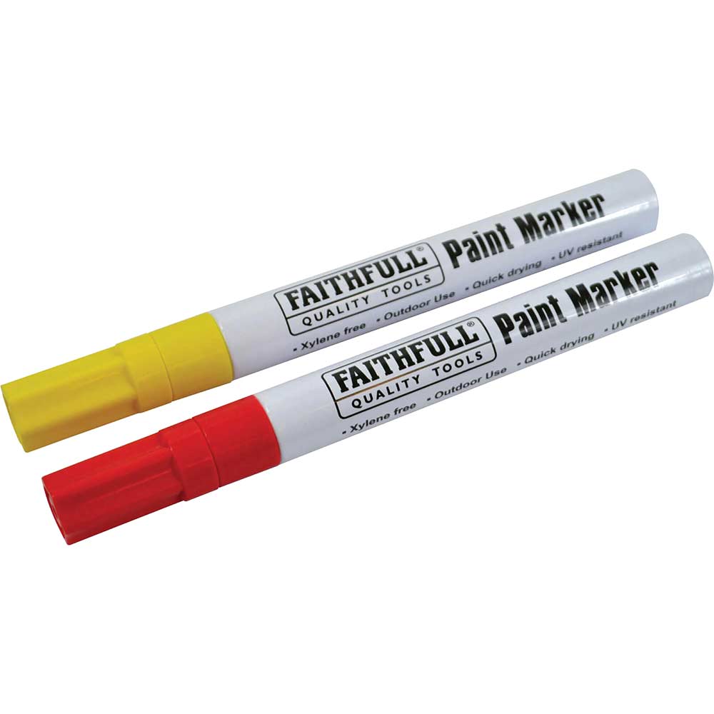 Image of Faithfull Paint Marker Pen Red / Yellow Pack of 2