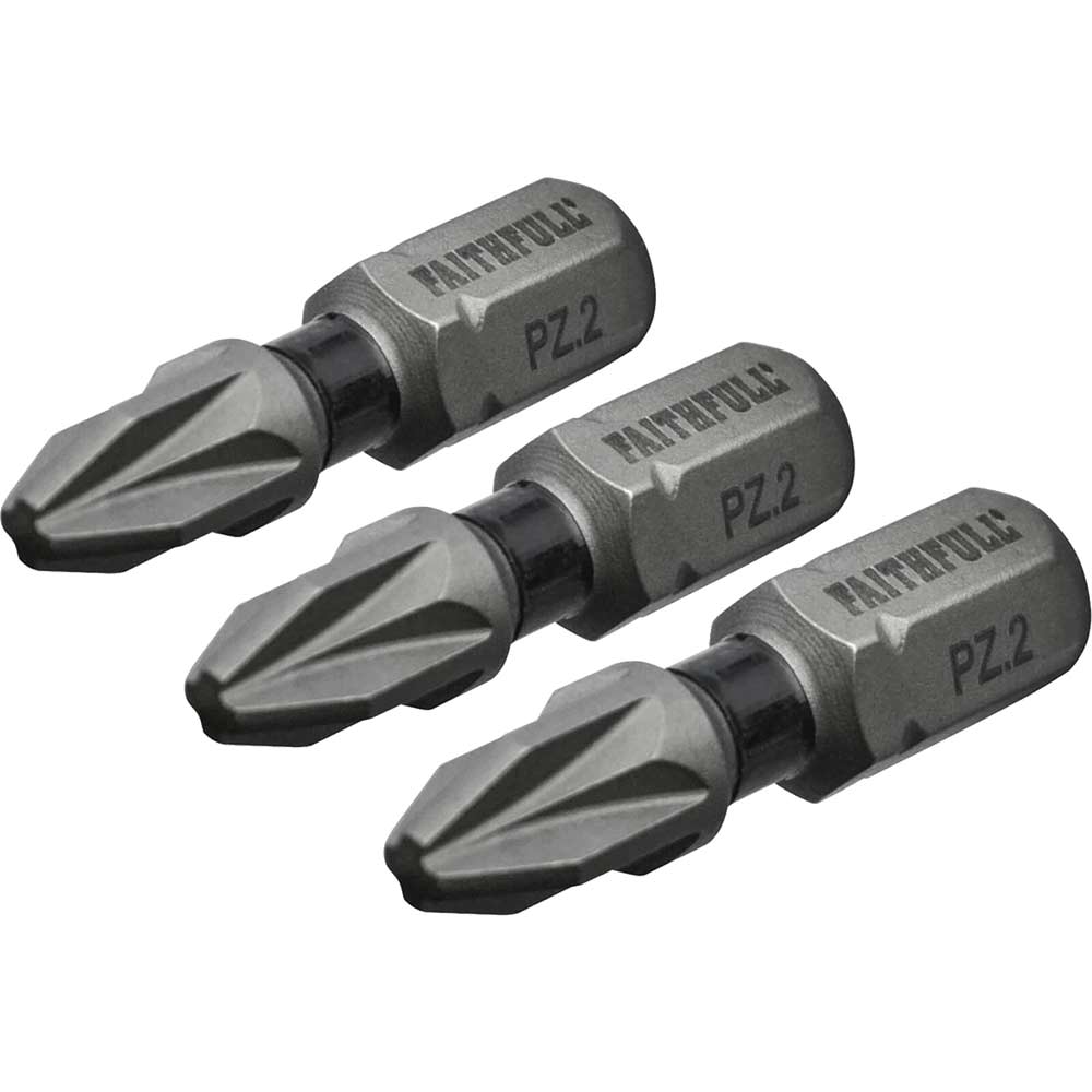 Faithfull Pozidriv Impact Screwdriver Bits PZ2 25mm Pack of 3