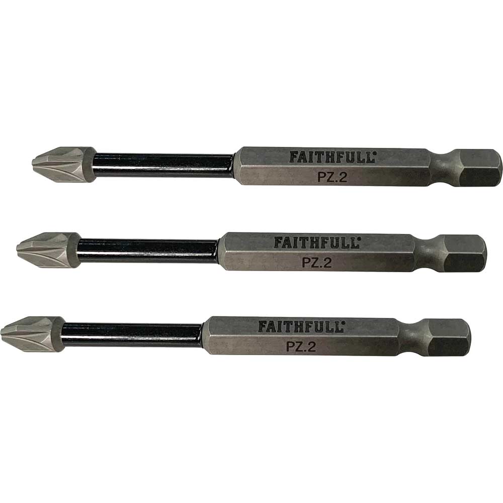 Image of Faithfull Pozidriv Impact Screwdriver Bits PZ2 75mm Pack of 3