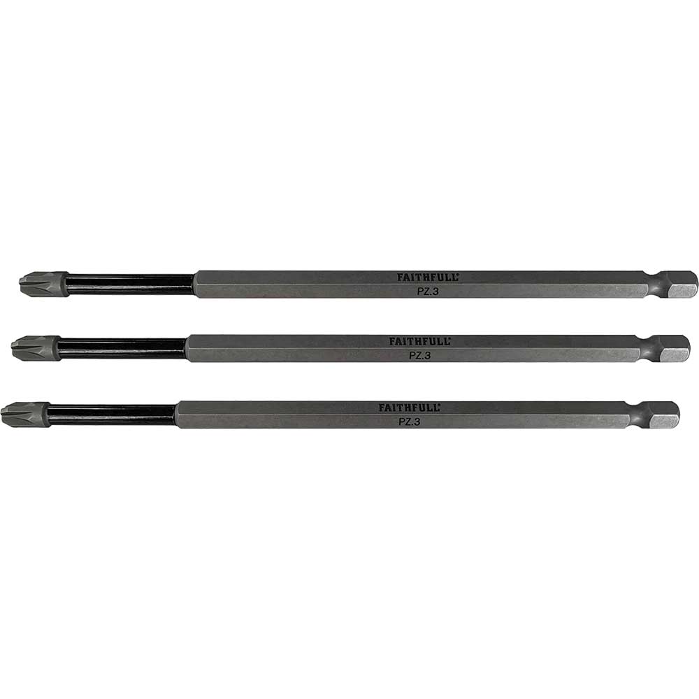 Faithfull Pozidriv Impact Screwdriver Bits PZ3 150mm Pack of 3