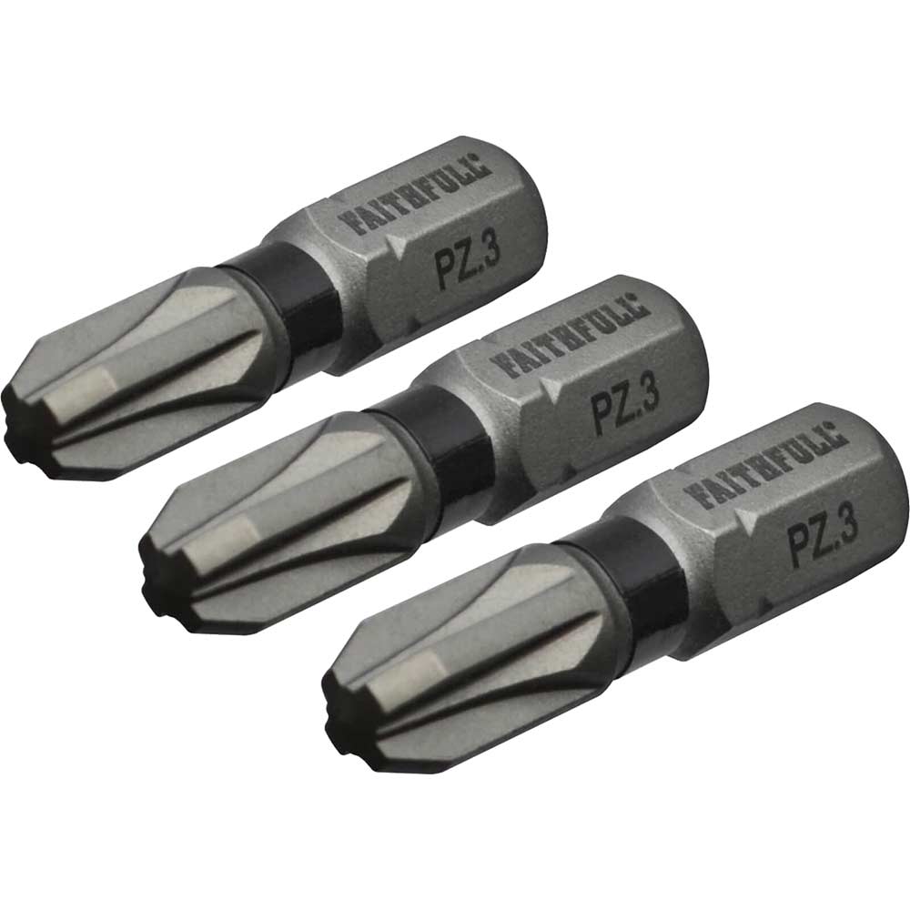 Faithfull Pozidriv Impact Screwdriver Bits PZ3 25mm Pack of 3