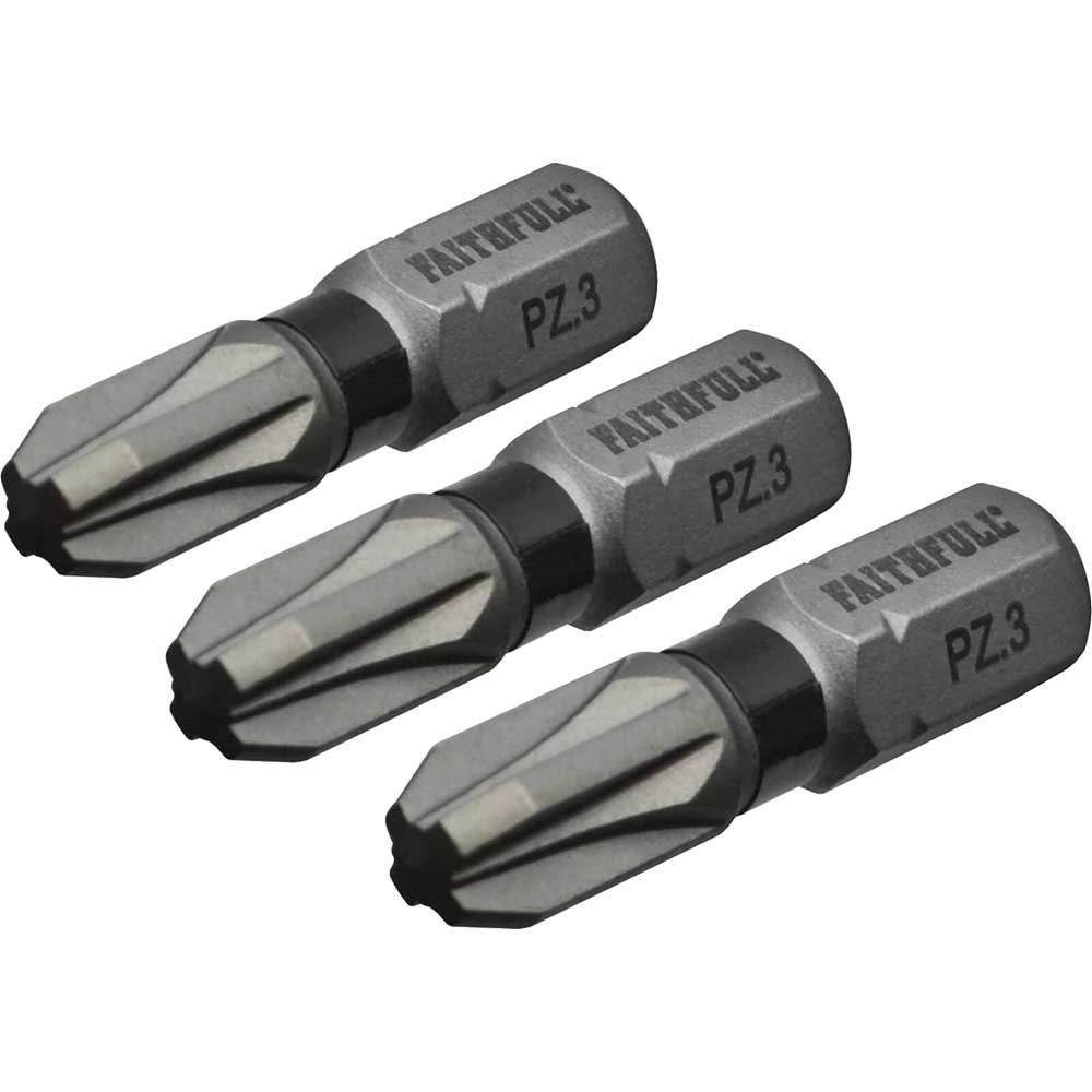 Image of Faithfull Pozidriv Impact Screwdriver Bits PZ3 25mm Pack of 3