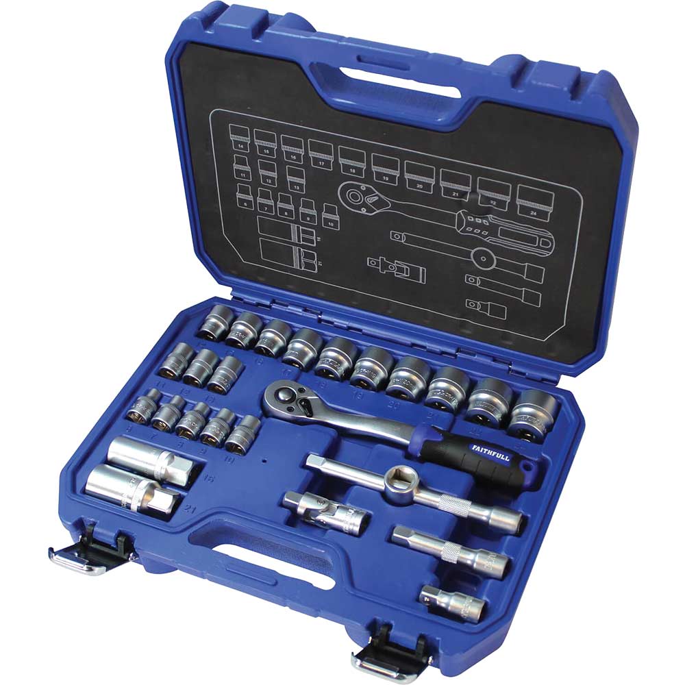 Faithfull 26 Piece 3/8" Drive Hexagon Socket Set Metric 3/8