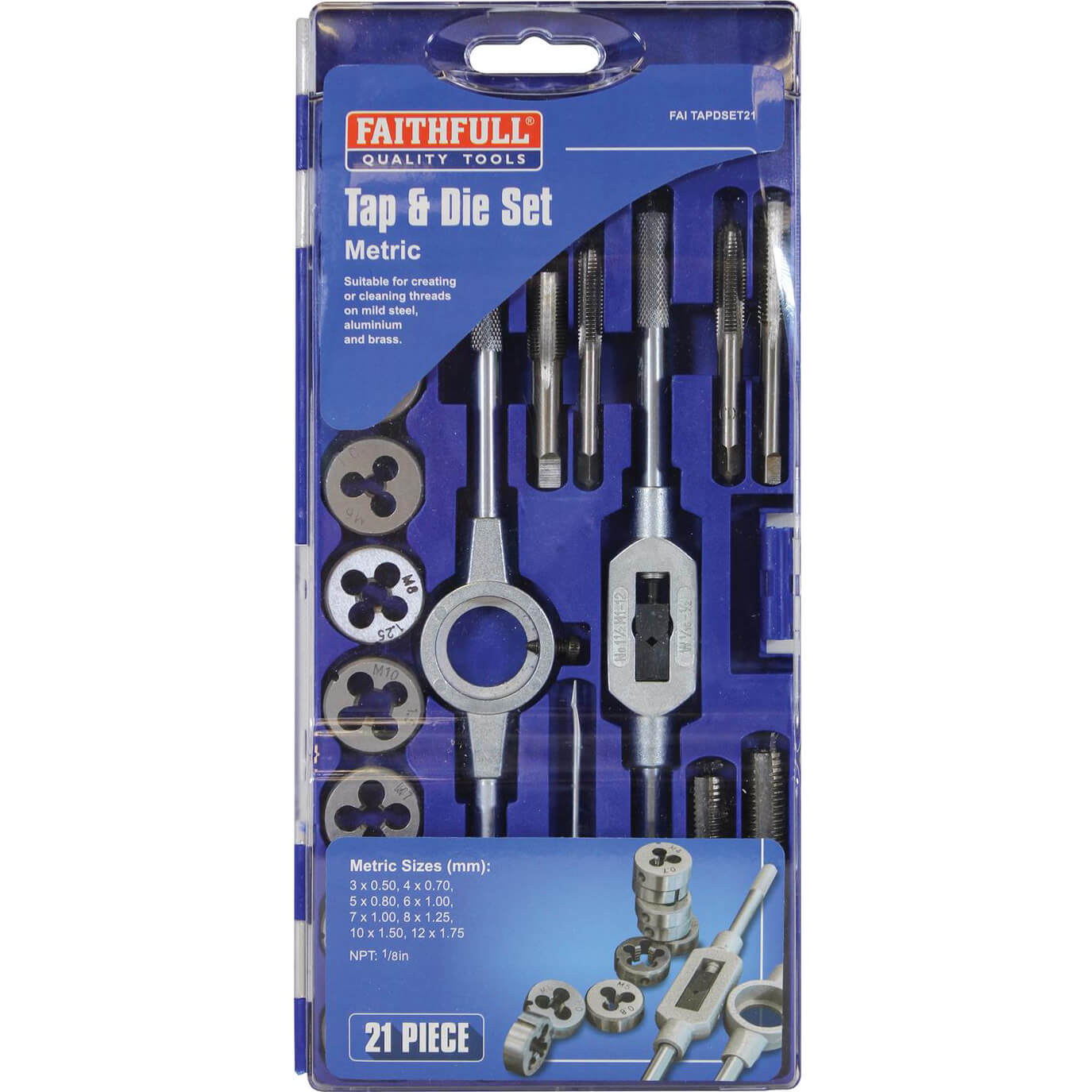 Image of Faithfull 21 Piece Carbon Steel Tap and Die Set Metric