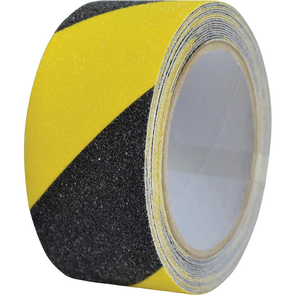 Faithfull Self Adhesive Anti Slip Tape Black / Yellow 50mm 5m
