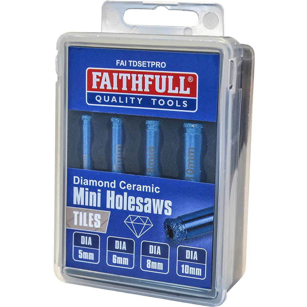 Image of Faithfull 4 Piece Diamond Ceramic Mini Holesaw Set